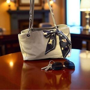 Salvatore Ferragamo Satchel cream w blue interior Great condition w normal wear